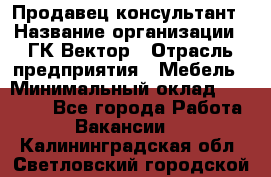 Продавец-консультант › Название организации ­ ГК Вектор › Отрасль предприятия ­ Мебель › Минимальный оклад ­ 15 000 - Все города Работа » Вакансии   . Калининградская обл.,Светловский городской округ 